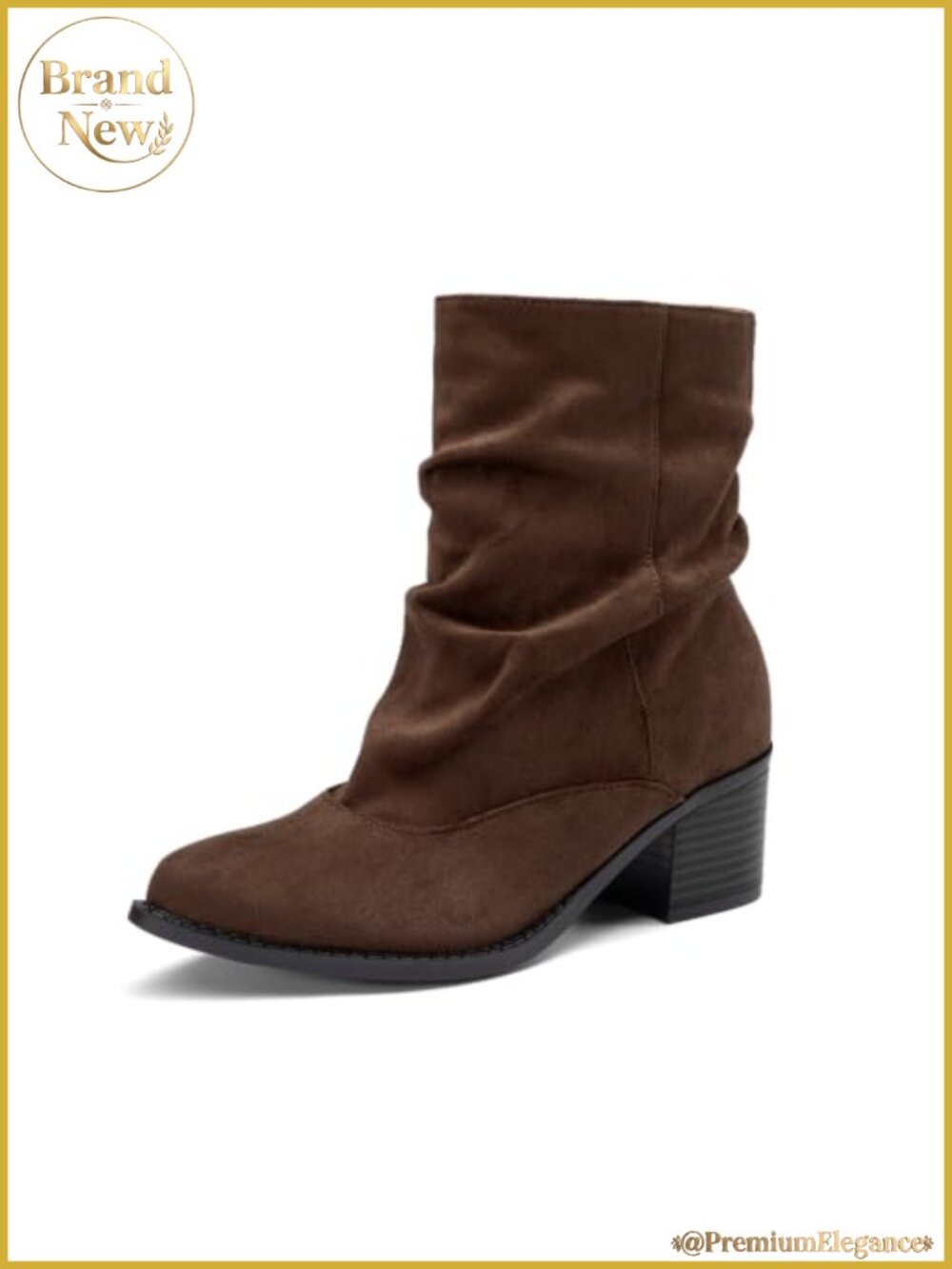 Women's Chunky Heel Slip On Ankle Boots Slouchy Suede Booties